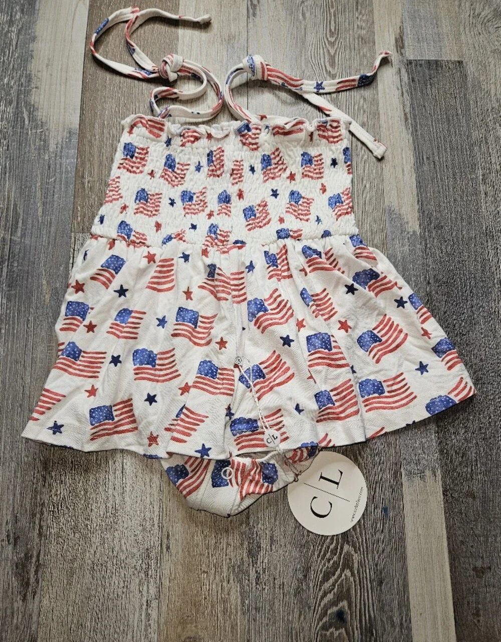 Caden Lane NEW 6-12 Months American Flag Smocked Dress Bamboo